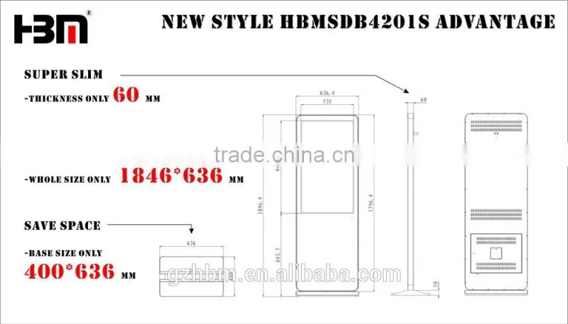 42''Floor stand lcd digital signage for advertising display