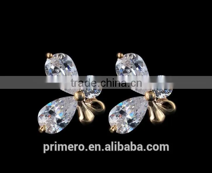 New Arrival Drop Earrings Cubic Zircon 18K Gold Plated Butterfly/Round/Clover Jewelry