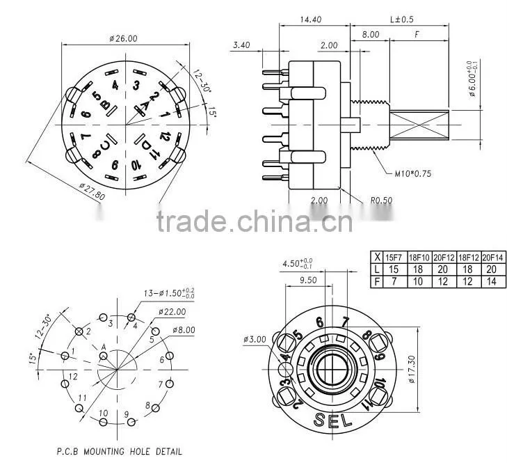 26mm Rotary switch for oven/ stove/ cooker and home appliance