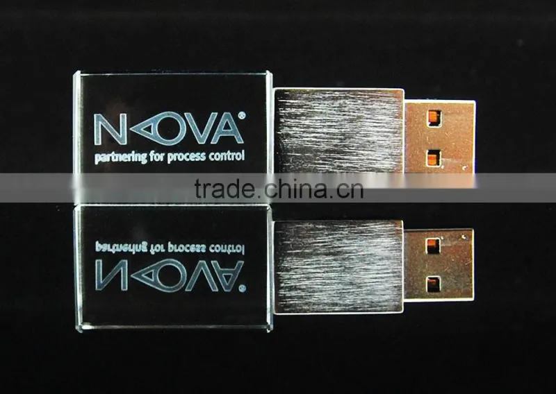 Full/real Capacity4G/8G/16G/32G Laser Engraving Logo Cystal Material USB Drive and Metal USB Disk With LED Lighting