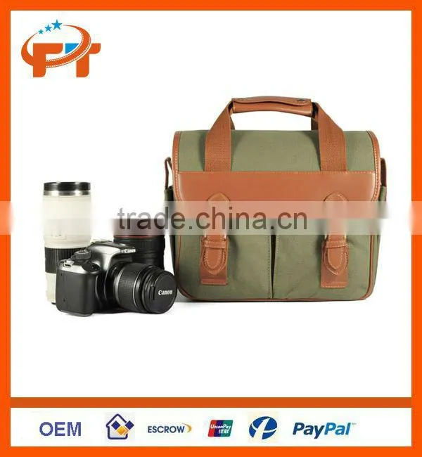 Canvas camera bag for 1 camera 2 lens and can for ipad