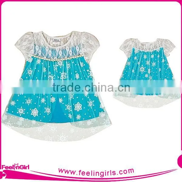 Lace Lacework Snowflake Blue Princess Costume