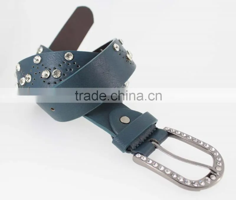 Women's Fashion rhinestone studded 35Mm pu leather jeans belt with shiny rhinestone accessories