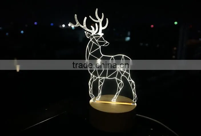 New Deer 3D Led Lamp with Solid Wood Base