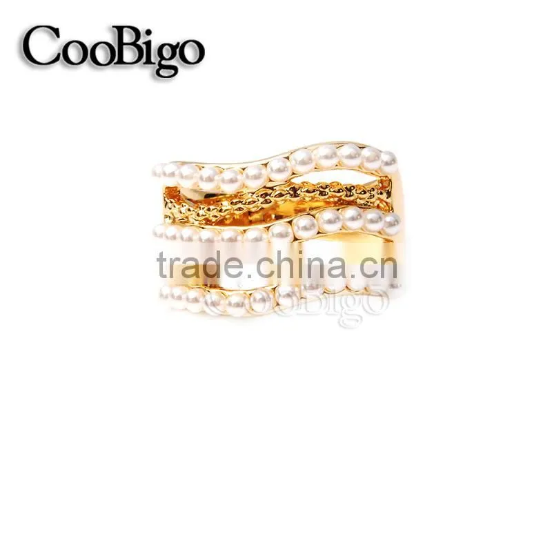Fashion Jewelry Zinc Alloy Imitation Pearl Ring Ladies Wedding Engagement Party Show Gift Dresses Apparel Promotion Accessories
