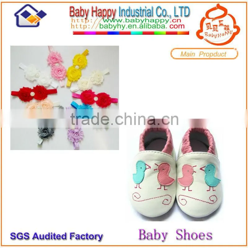 headband and genuine soft leather baby shoes