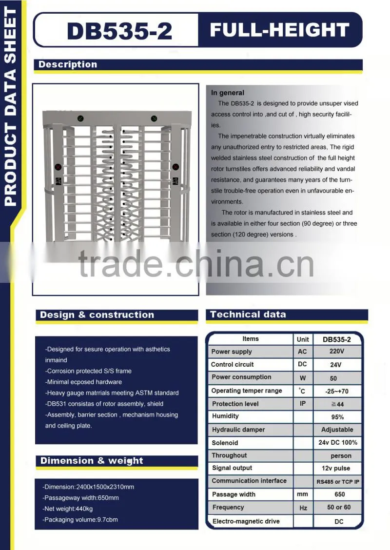 Expandable Rfid Full Height Gate for Access Control Systems