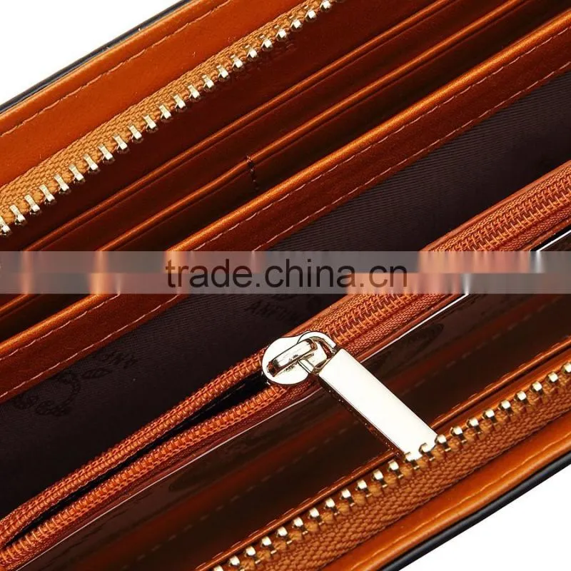 Fashion trendy pretty women rose red leather zipper clutch wallets with card slots