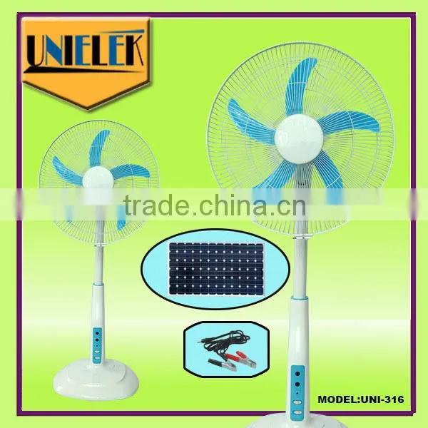 solar power powerful 12v dc car fan high rpm 16" rechargeable fan with light
