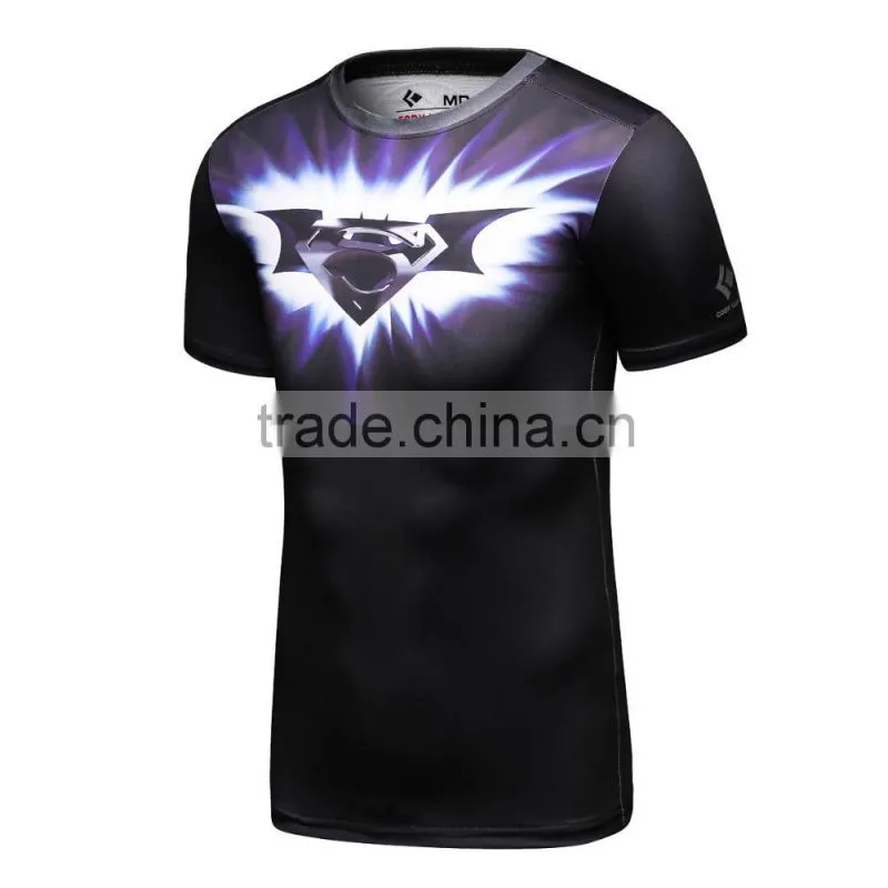 Guangzhou manufacturer men's avengers compression shirt Superheroe bat-man /spiderman/hulk T Shirt gym shirt men