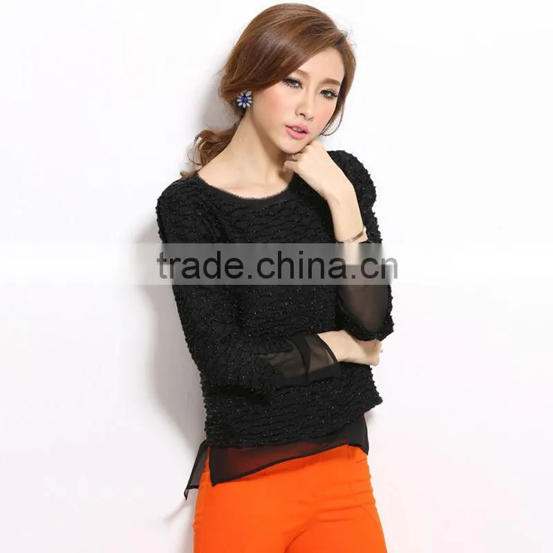 Long sleeve lace super soft chiffon t-shirts 2016