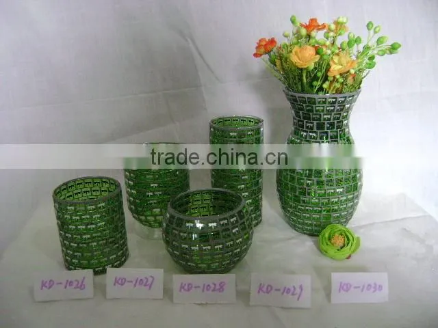 mosaic glass vase and candle holder with Electroplating patern