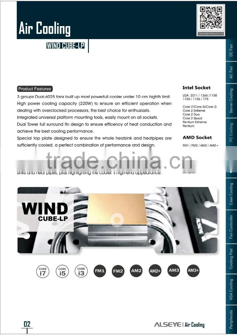 Alseye AB0201 manufacture cpu heatsink fan cpu cooler reviews Wind Cube LP