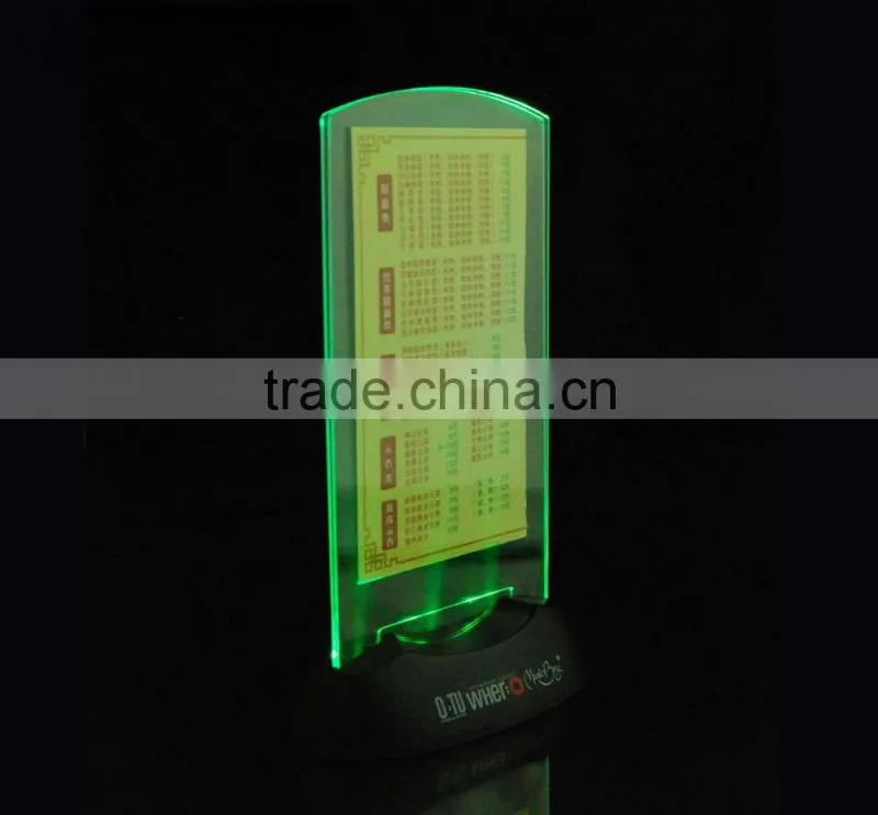 Plastic Acrylic Led Light Flashing Table Tent Card Holder ,Flashing shining Display Holder For Wine Bar Party