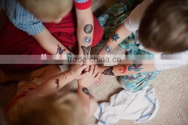 Custom cartoon water transfer temporary color tattoos for kids body art tattoos safe non-toxic color tattoo stickers factory