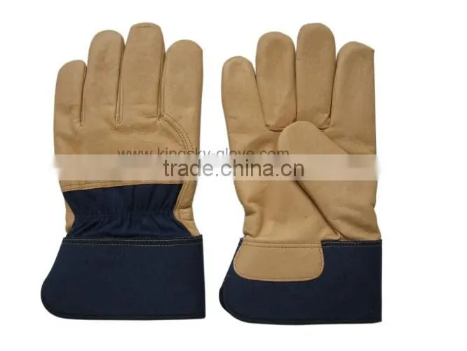 Pig grain leather and drill cotton back winter work glove