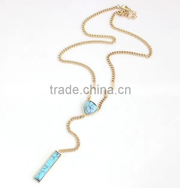 New Fancy Design Bubble Tassel Chain Neckalces Jewelry Turquoise Kallaite Rectangular Stick Pendant Chain Stereo Necklaces