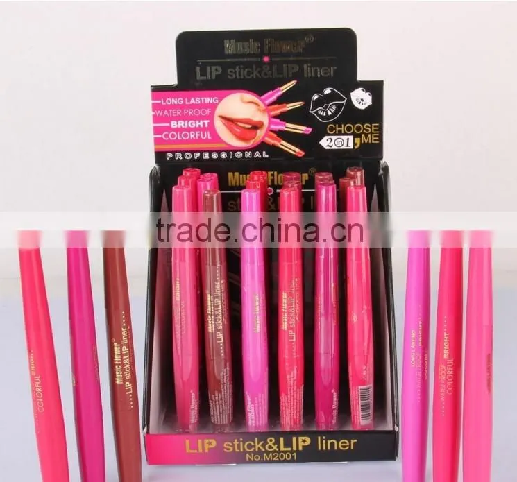 Music Flower Dual Purpose Lipstick&Lip Liner 12 Colors Waterproof Long Lasting Bright Colorful lipstick stick set