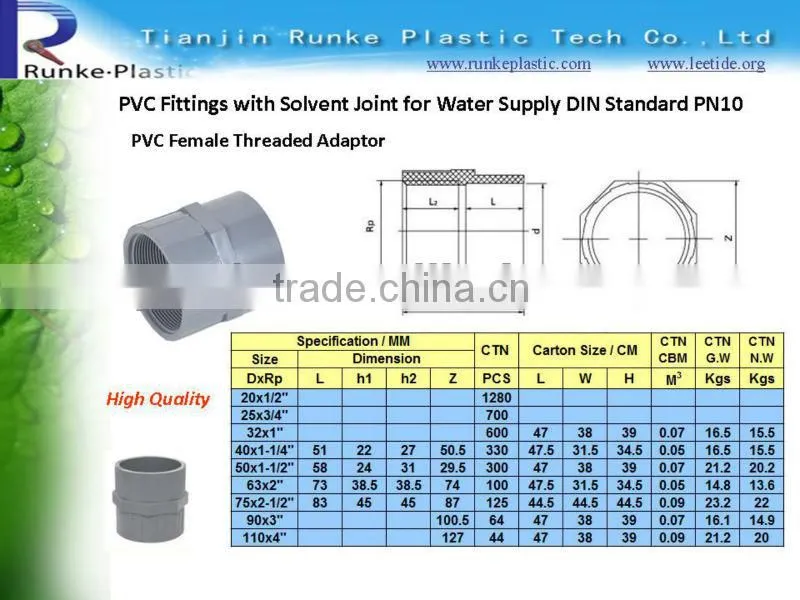 PVC Pipe Fittings with Solvent Joint for Water Supply