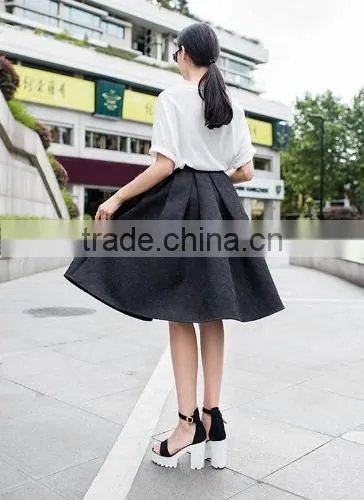 Stylish Lady Women's High Waist Vintage Style Pleated Swing Ball Gown Dark Print Skirt