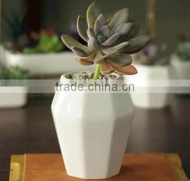 Indoor decor small white glazed ceramic geometric planter