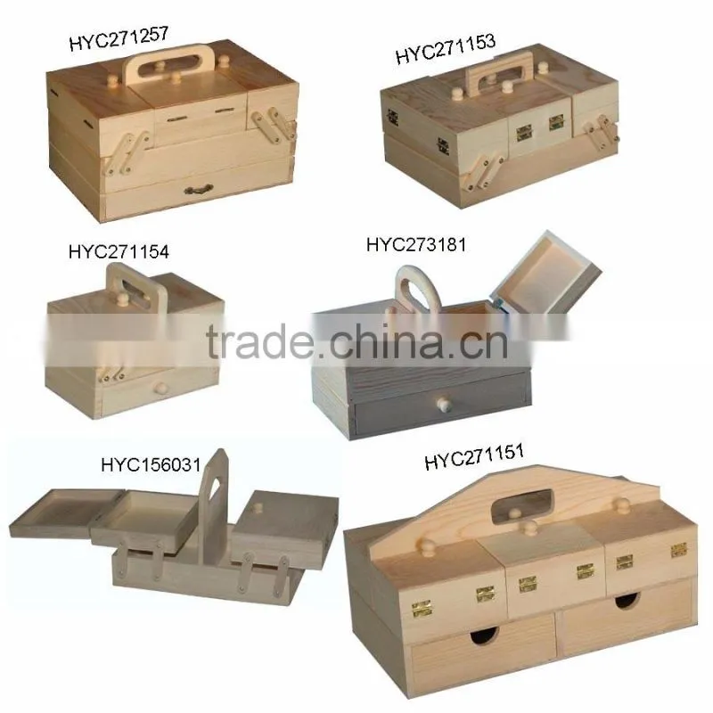 New design storage pine wood sewing kit box