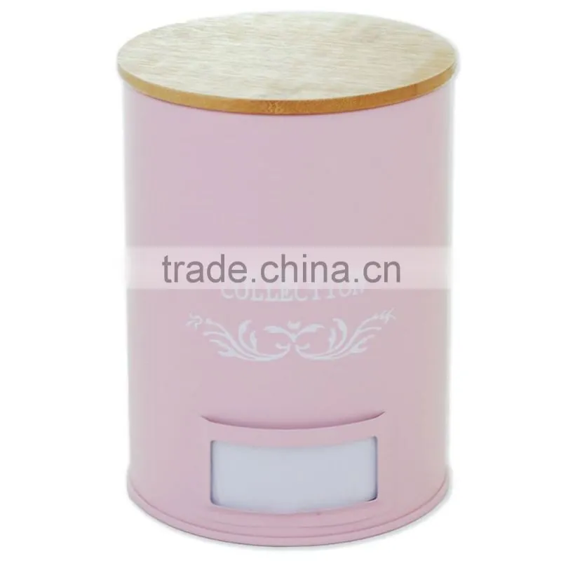 Colorful canister with wood lid