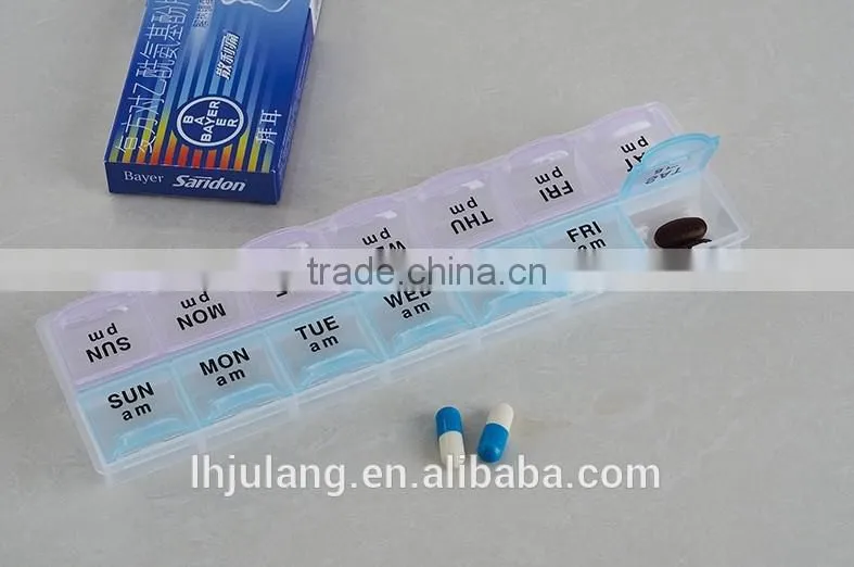 Hot sell plastic 14 compartment pill box / plastic 14 compartment pill box