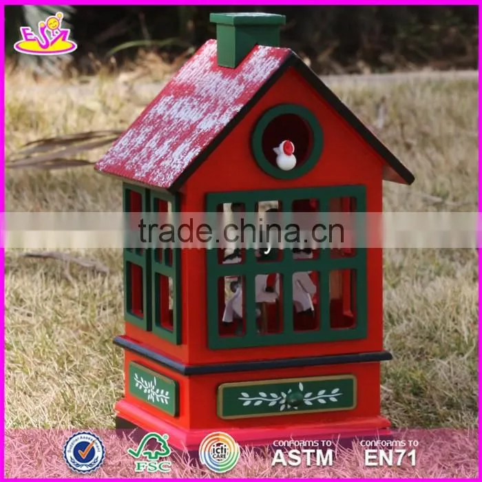 New design red house shape Christmas wooden music box W07B023B