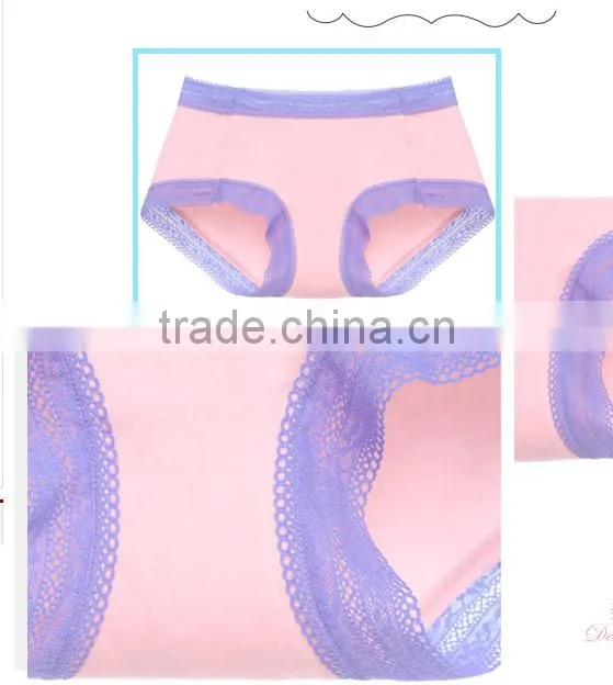 Lady lace edged cotton underwear candy color fashion design woman panty