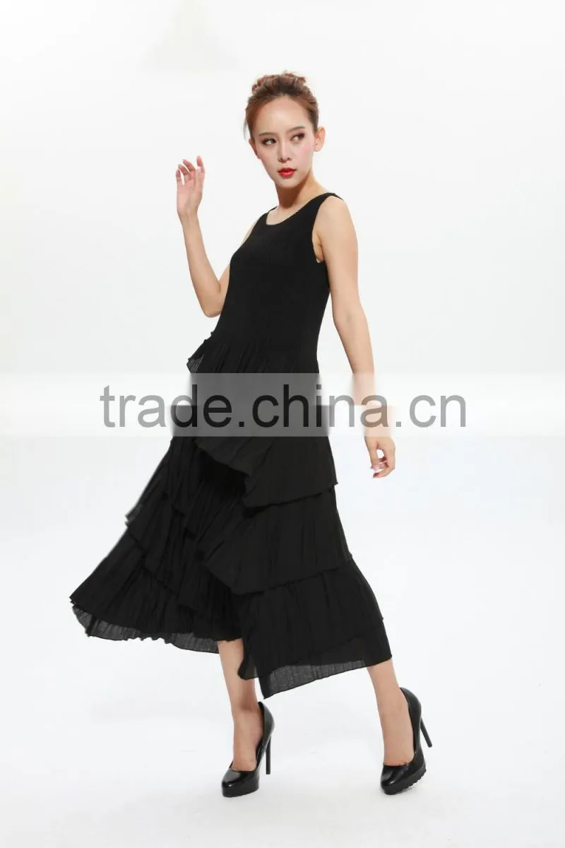 Pleat ladies sleeveless vest dress new design cake dresses