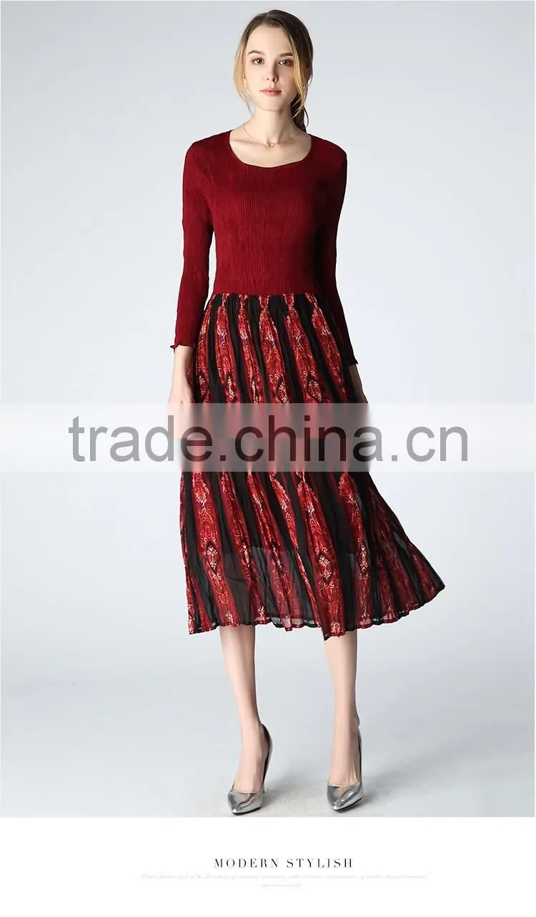 Latest design spring lady pleated Bohemia long dress