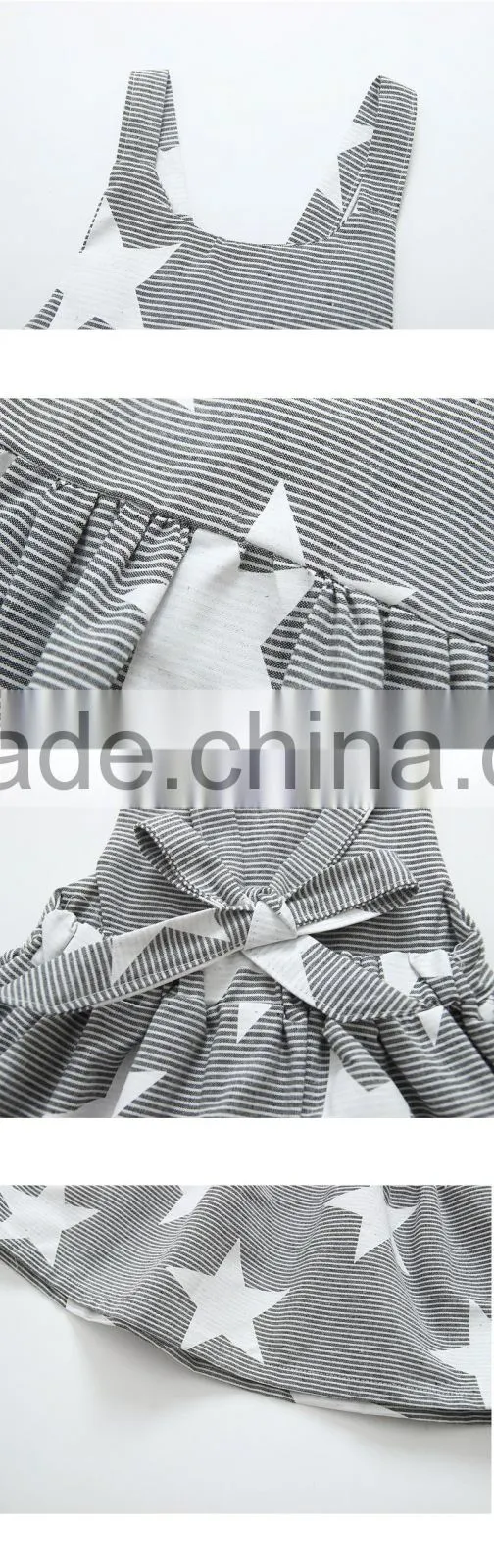 2016 hot sell stripe start priting lovely girl dress kids clothes