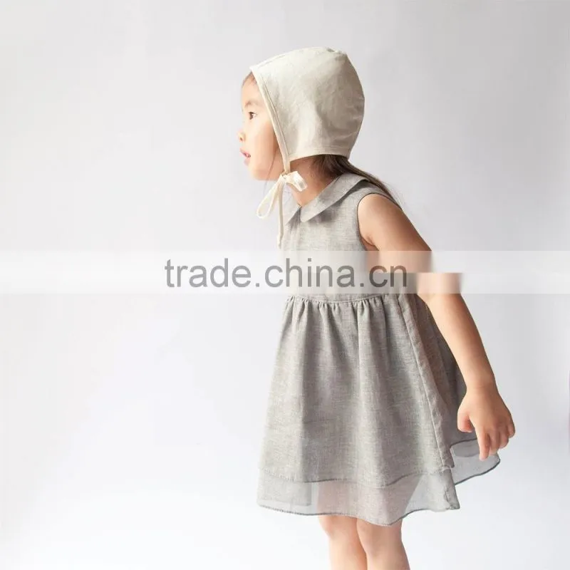 Hot selling wholesale sleeveless plain linen dress new model 2 year old baby girl dress
