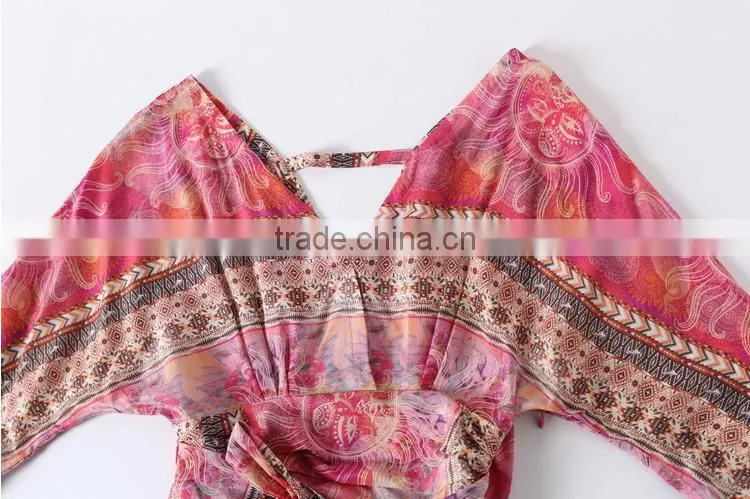 F20045A Europe style women silk dress printed pattern one piece dress
