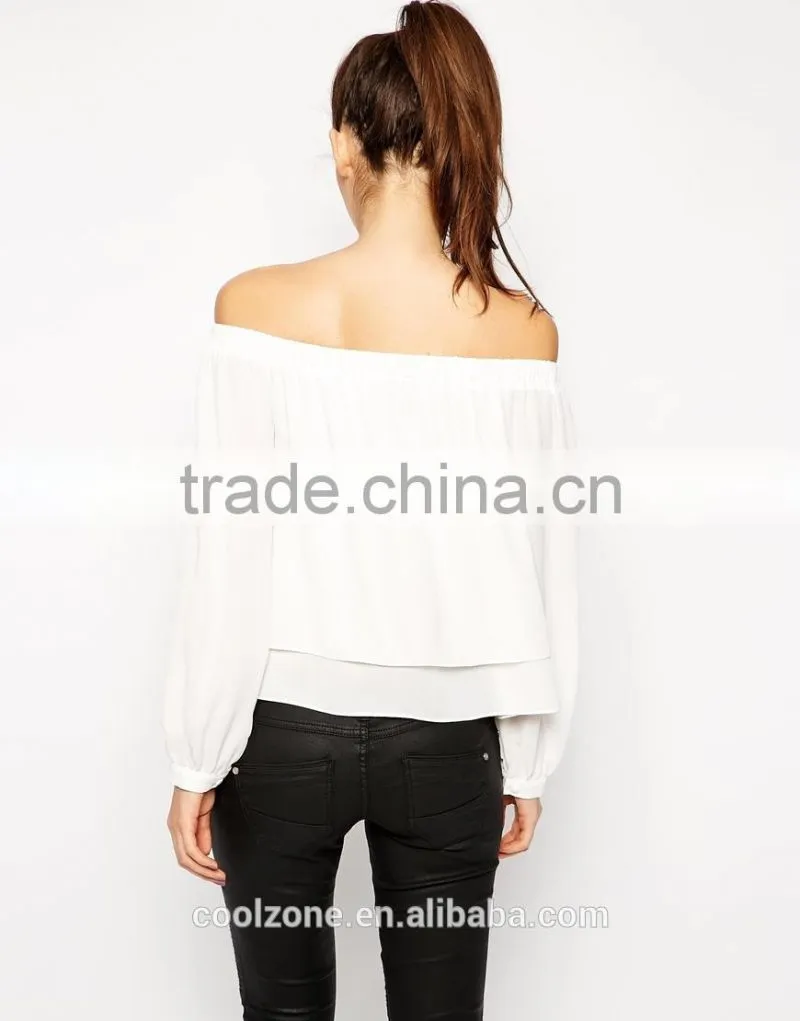 Cold shoulder design long sleeves lady blouse fashion new blouse 2015