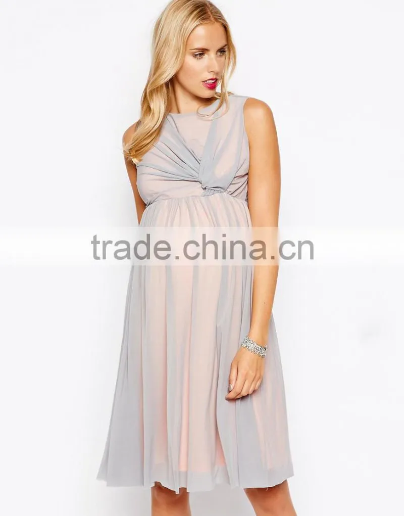 Maternity Exclusive Midi Skater Dress With Twist Front In Mesh With Contrast Lining