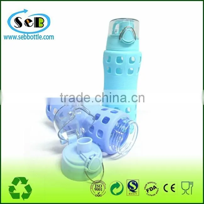 Outdoor Sport Borosilicate Glass Water Bottle With Silicone Sleeve