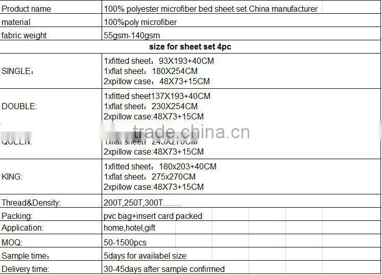 100% polyester microfiber bed sheet set China manufacturer
