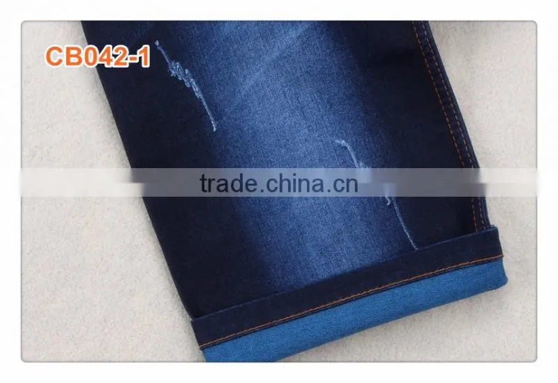 Indigo Cotton Spandex French Terry Knitted Denim Fabric for Jeans
