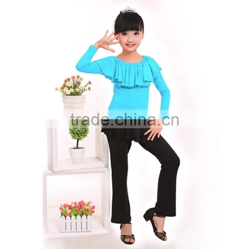 Kids Gymnastics Dance Tops And Pants Suit Children Girls Lotus Leaf Collar Latin Dance Costume