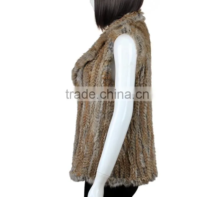 YR321 New RU Design Turn-down Collar Real Natural Knitted Rabbit Fur Vest