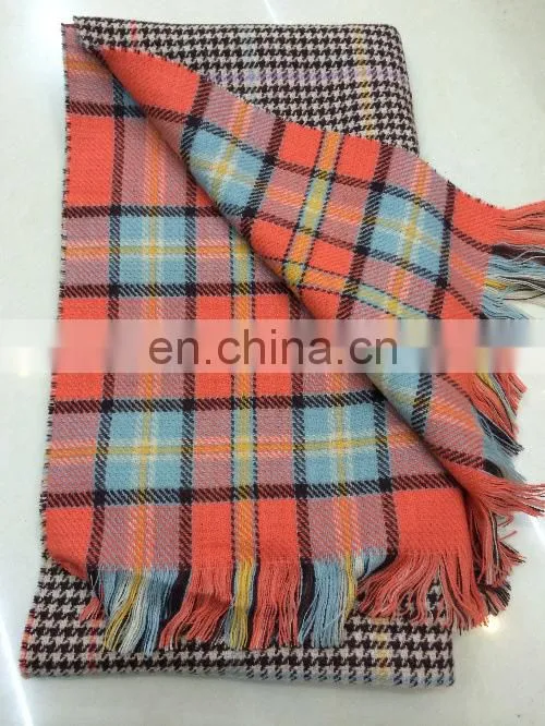 Double Lattice Scarf British Style Classic Houndstooth Cashmere Scarf