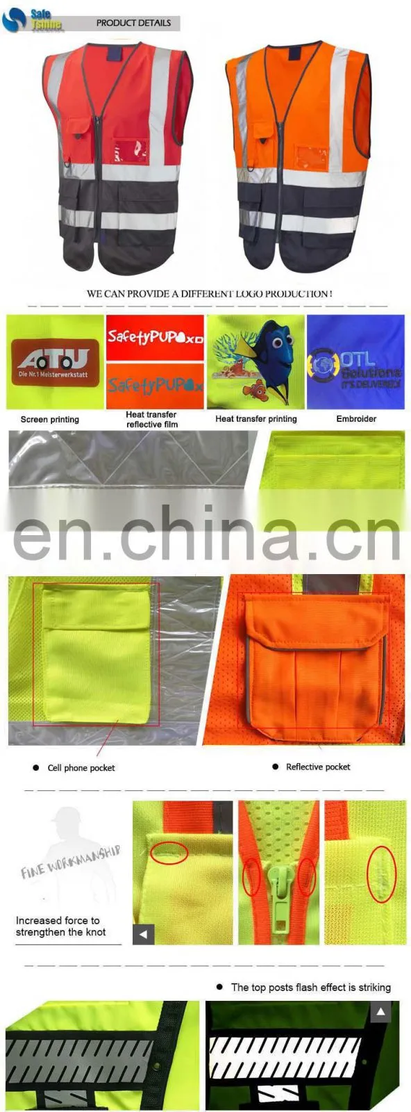 New design reflective fluorescent high visibility traffic safety vest