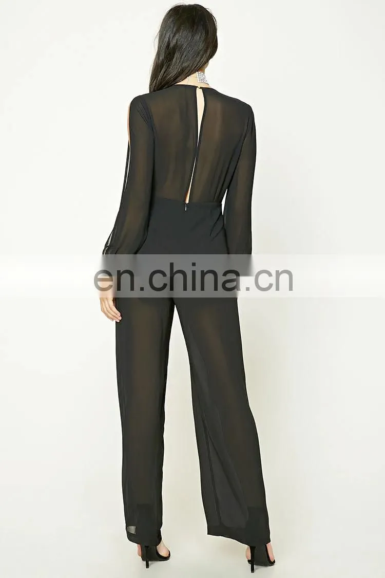 2017 new design red black chiffon jumpsuit pajama womens jumpsuit