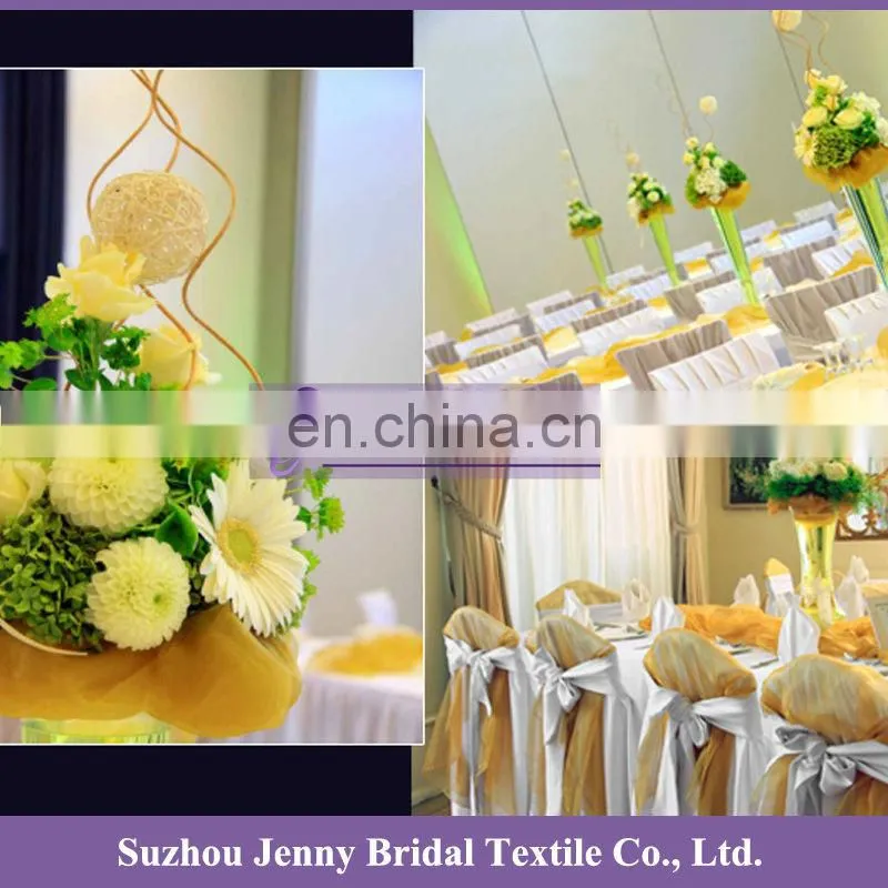 TR012B Sequin Embroidered Organza Wedding Yellow Table Runner