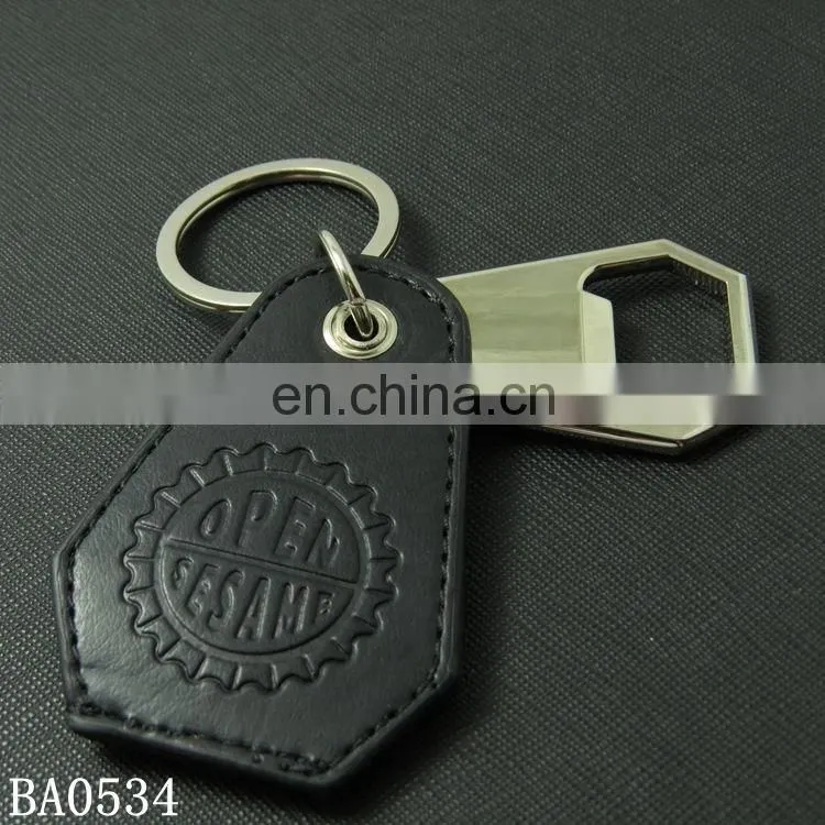 Custom embossed car logo leather key holder metal laser engraving keychain