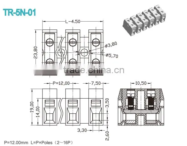 12mm sapcing terminal block for electronics,pcb and din rail