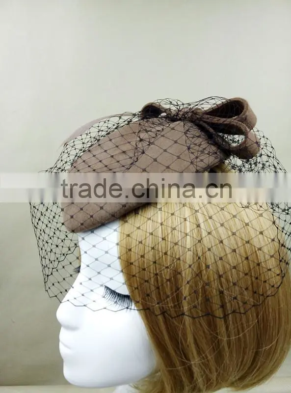 Custom Design Felt Fascinator Hat With Veil Wool Hat For women
