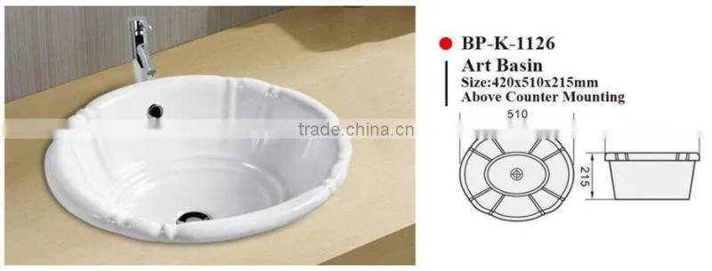 BP-3002 Modern Bathroom Design, Deluxe Quality Round Above Counter Mounting Ceramic Hand Wash Sink Basin Bowl, Vanity Basin